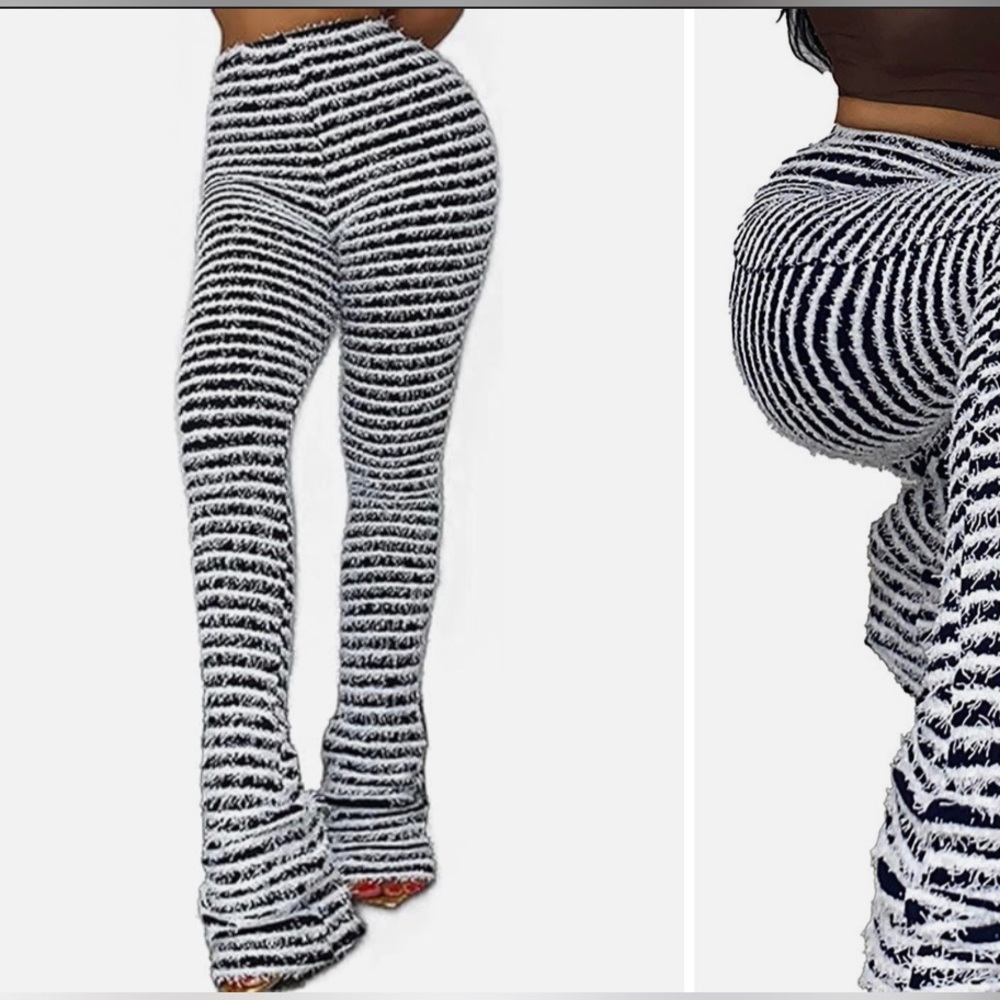 Fuzzy white and black stacked pants medium stretchy